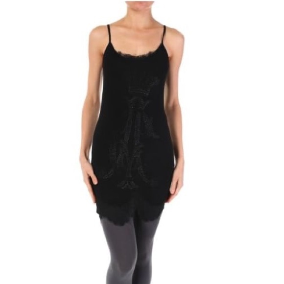 Christian Audigier black Label tank dress, black rhinestones and lace trim, XL - Picture 4 of 15